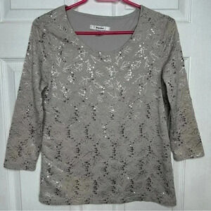 Tanjay Sequined Shirt 3/4 Length Sleeves  Grey Size Small